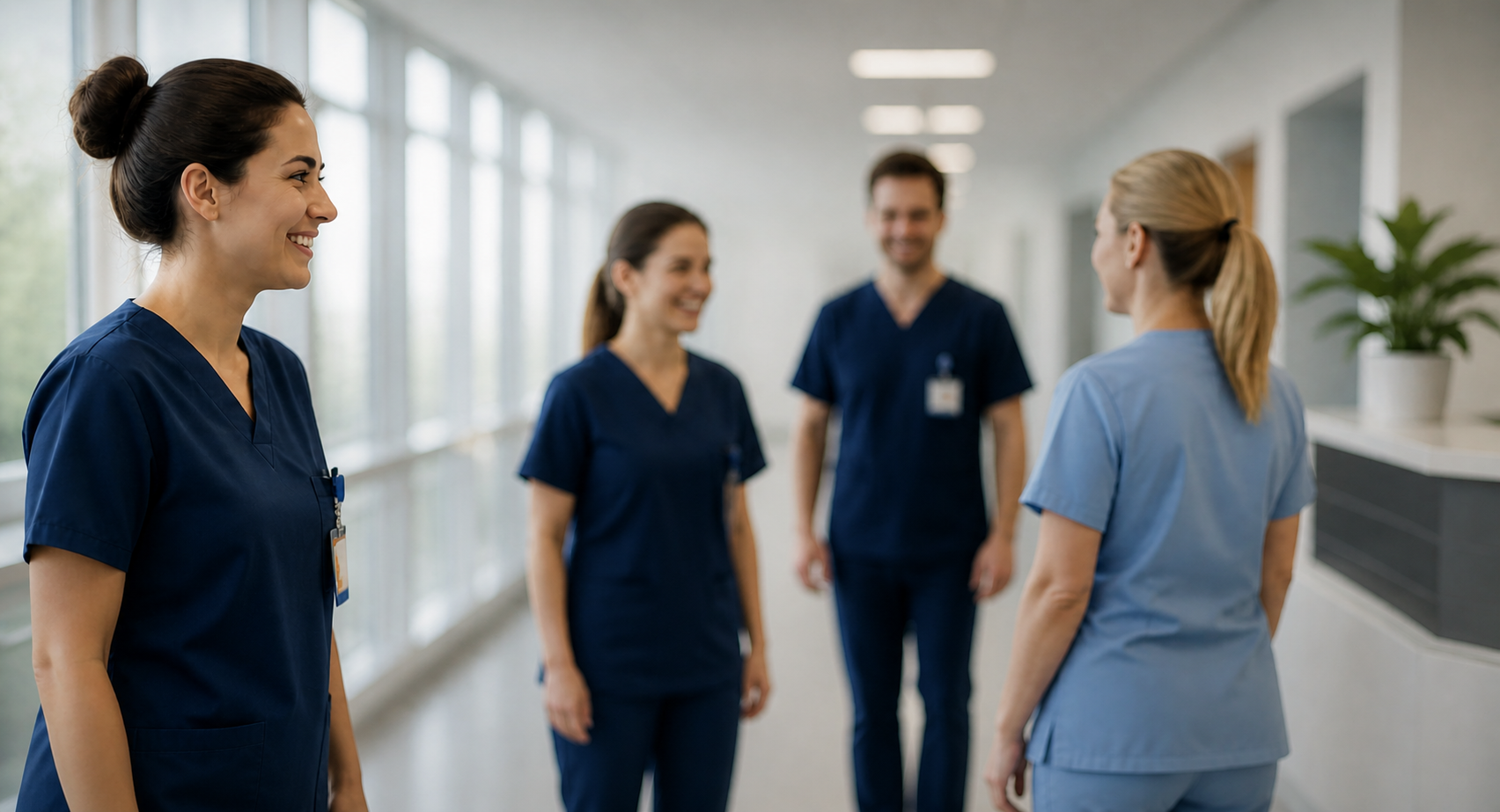 Pflegeteam im Klinikgang